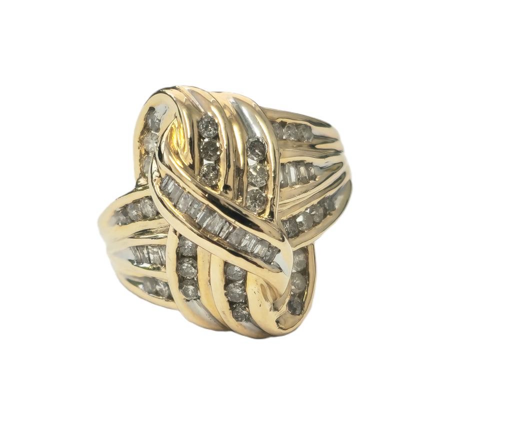 Art Deco style women's diamond engagement ring with 2.10 carats in 14k yellow gold featuring intricate design details.