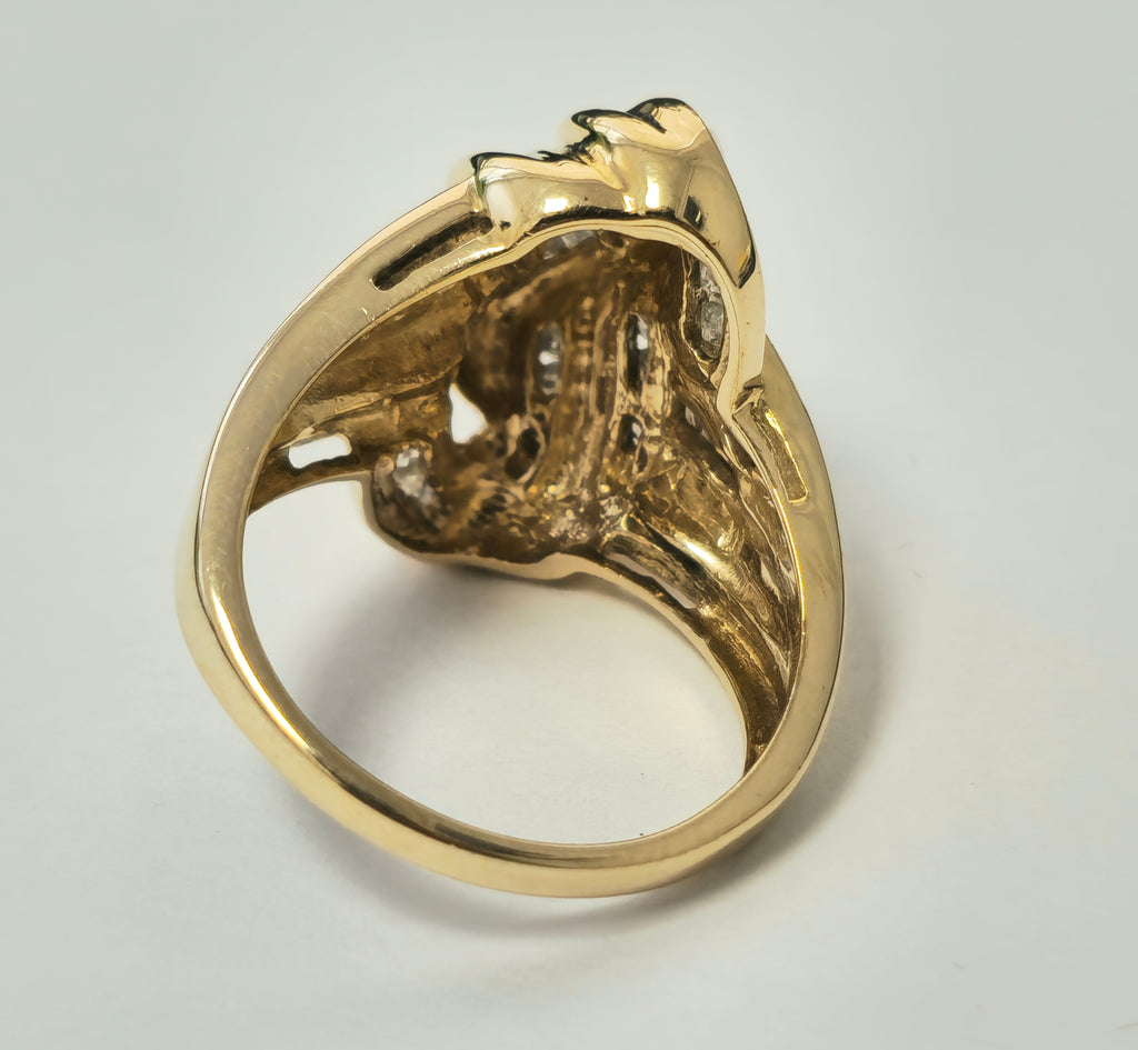 Art Deco style women's diamond engagement ring with 2.10 carats in 14k yellow gold, featuring intricate design and sparkling diamonds.