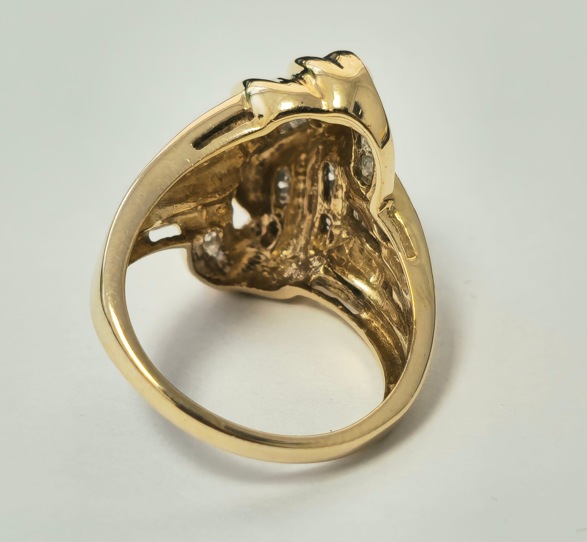 Art Deco style women's diamond engagement ring with 2.10 carats in 14k yellow gold, featuring intricate design and sparkling diamonds.