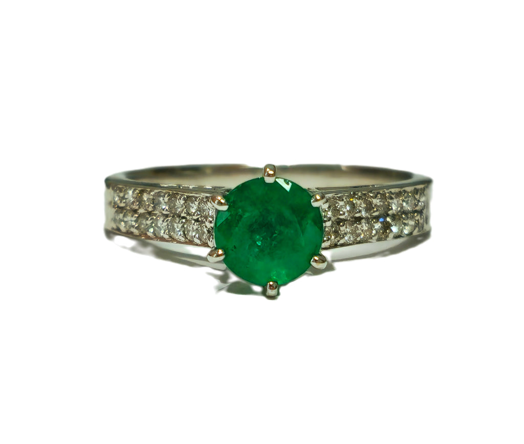 14K gold, 0.50 carat Colombian Emerald and Diamond Ring - Pristine Diamonds