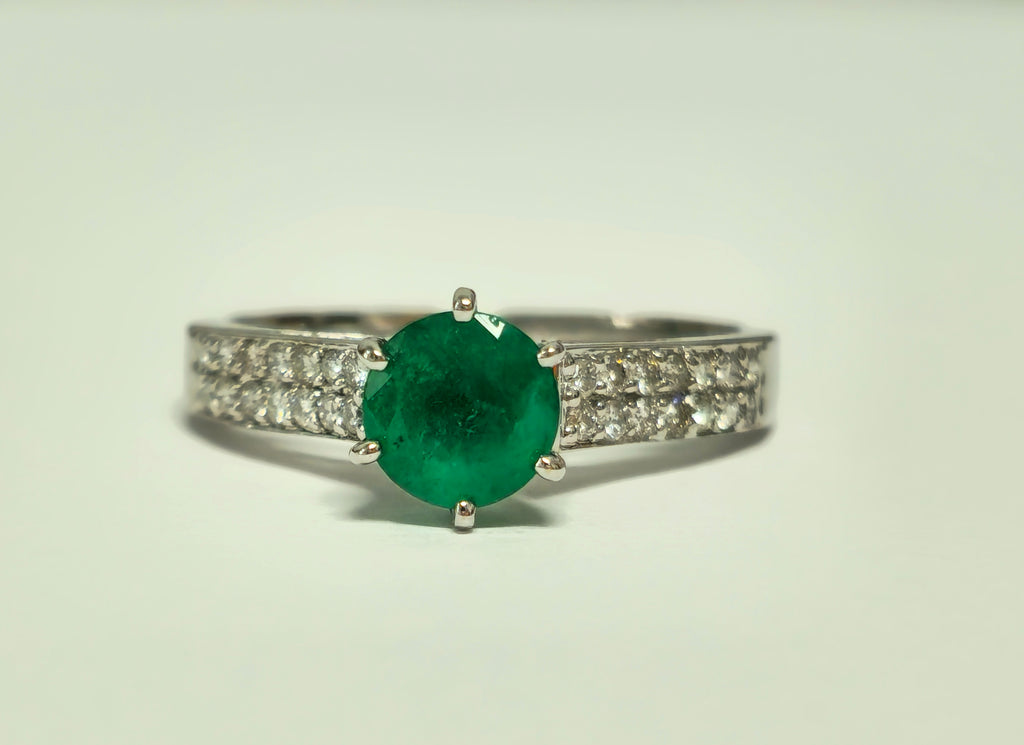 14K gold, 0.50 carat Colombian Emerald and Diamond Ring - Pristine Diamonds
