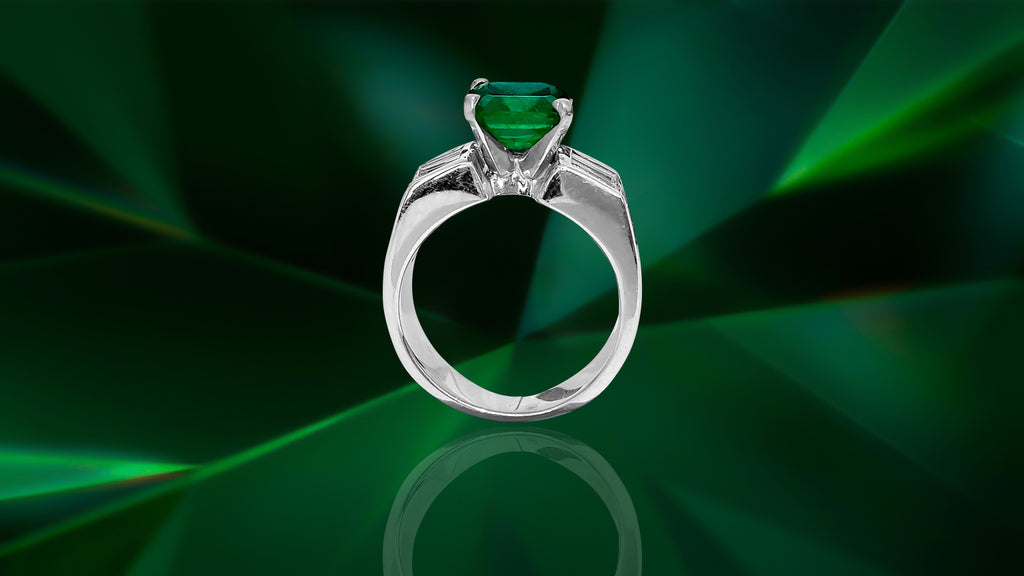Vintage 2.50ct natural emerald diamond ring with intricate metal band, elegant jewelry piece by Prince The Jeweler.