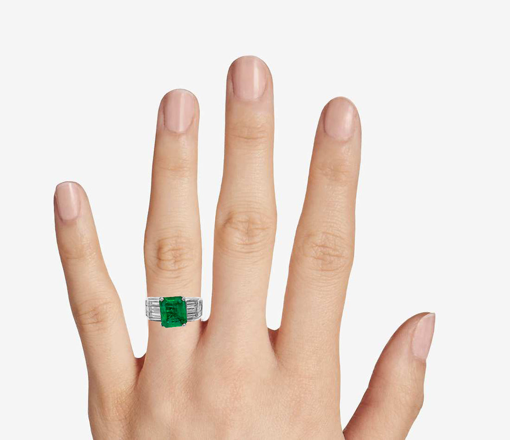 Vintage 2.50ct natural emerald and diamond ring featuring a detailed design, crafted by Prince The Jeweler.
