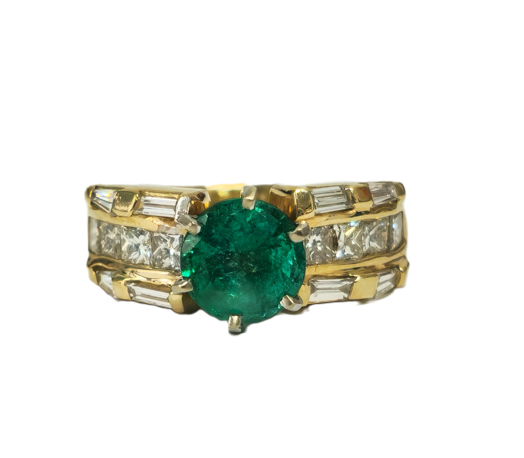 4.85 Carat Emerald and Diamond Ring in 14K Yellow Gold - Pristine Diamonds