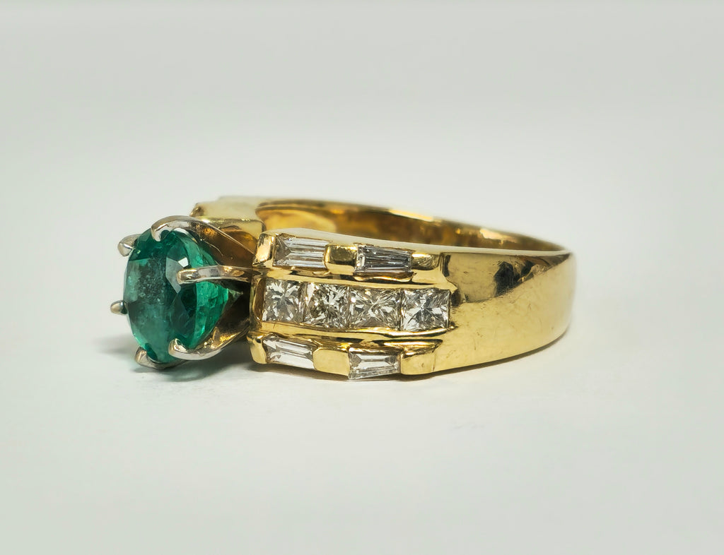 4.85 Carat Emerald and Diamond Ring in 14K Yellow Gold - Pristine Diamonds