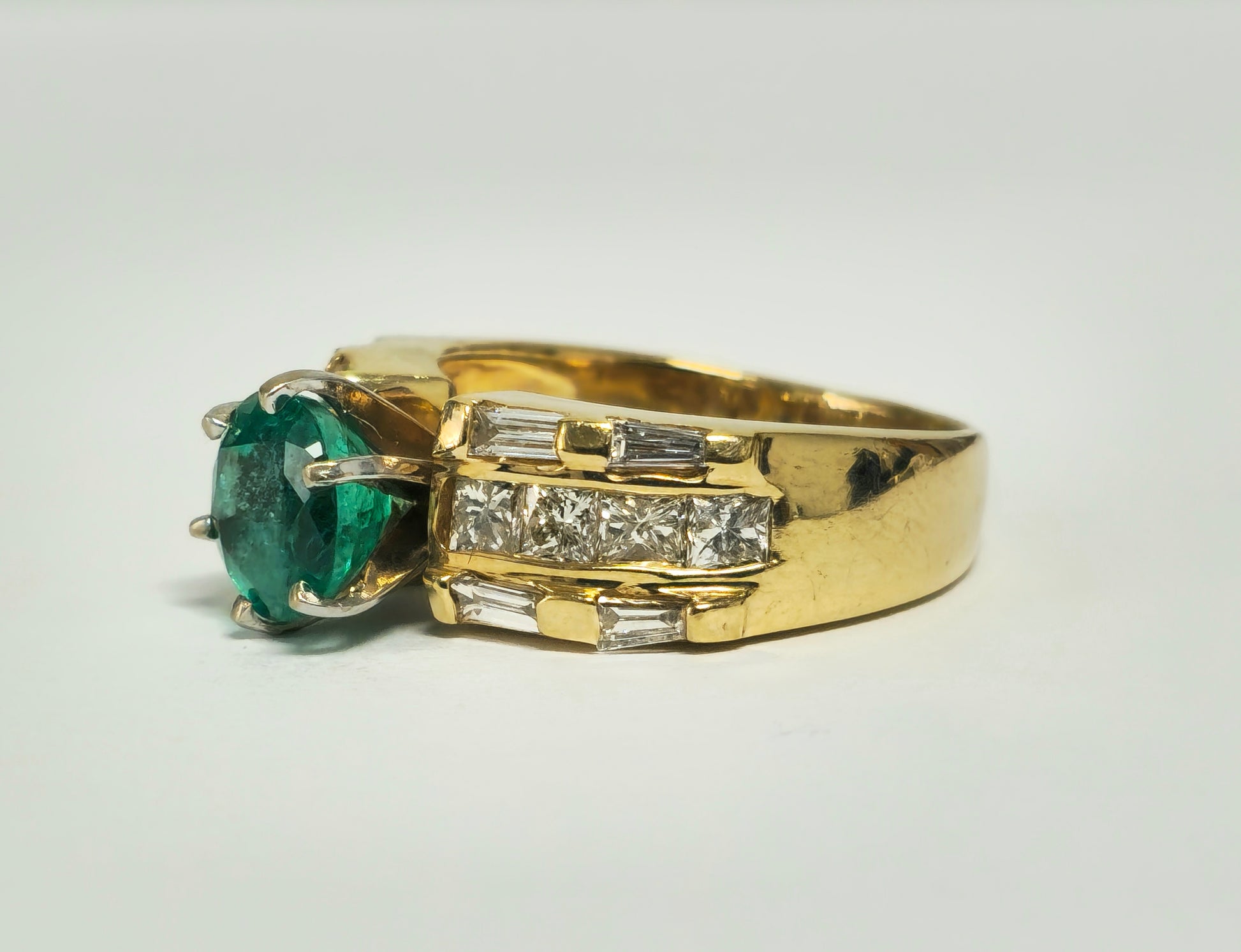 4.85 Carat Emerald and Diamond Ring in 14K Yellow Gold - Pristine Diamonds