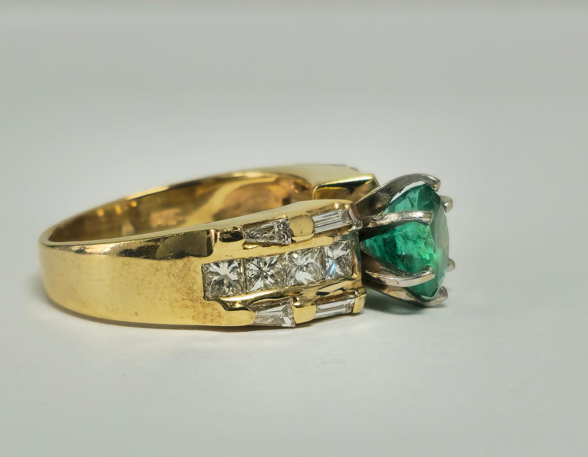 4.85 Carat Emerald and Diamond Ring in 14K Yellow Gold - Pristine Diamonds