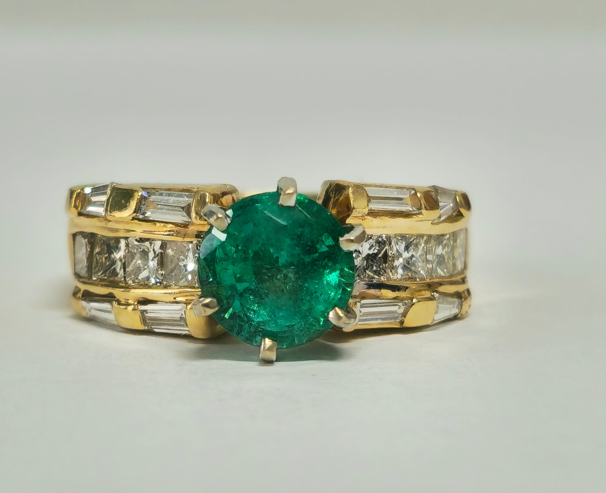 4.85 Carat Emerald and Diamond Ring in 14K Yellow Gold - Pristine Diamonds