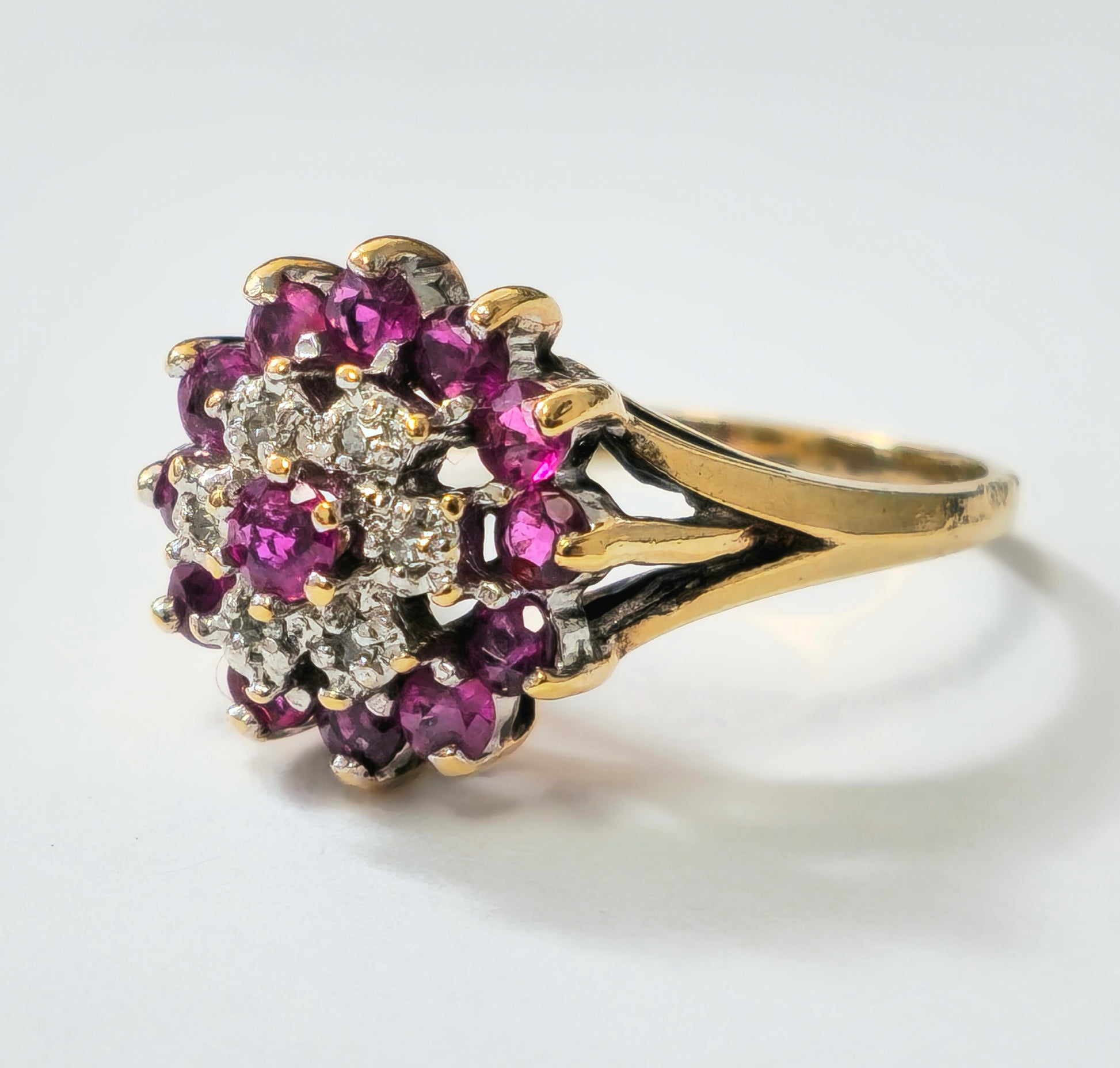 Vintage Natural 1.20 Carat Ruby & Diamond Cocktail Ring in 14k yellow gold - Pristine Diamonds