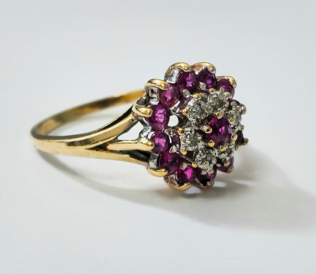 Vintage Natural 1.20 Carat Ruby & Diamond Cocktail Ring in 14k yellow gold - Pristine Diamonds