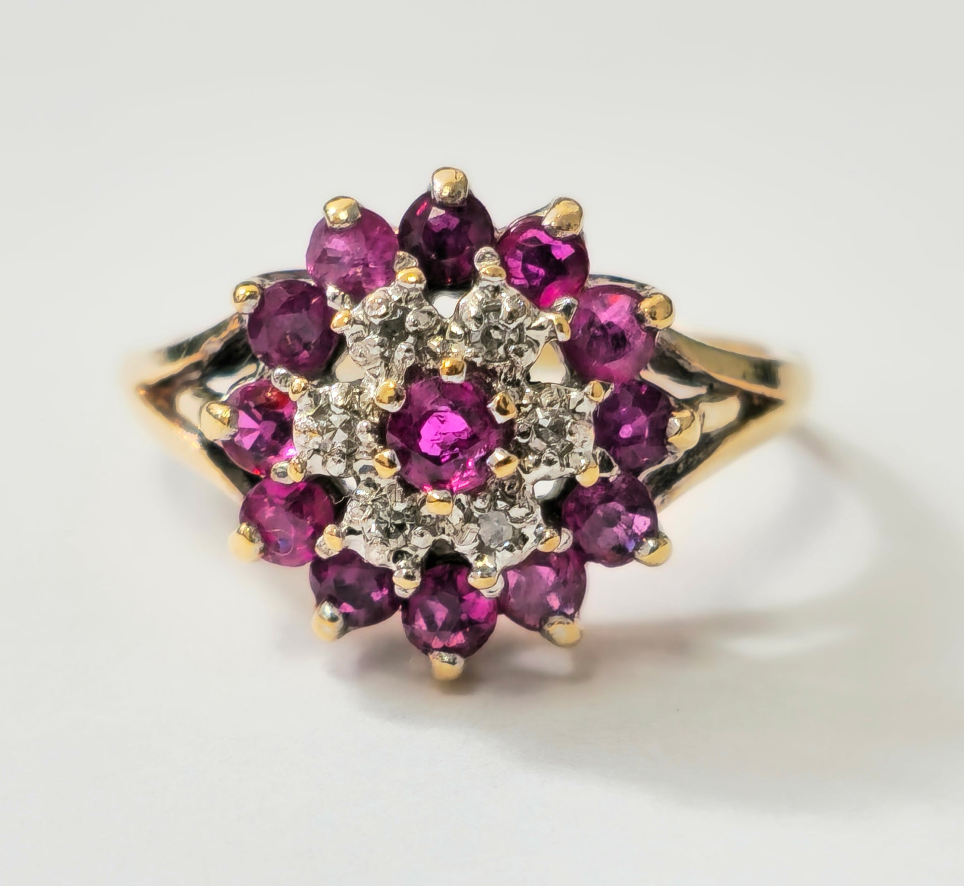 Vintage Natural 1.20 Carat Ruby & Diamond Cocktail Ring in 14k yellow gold - Pristine Diamonds