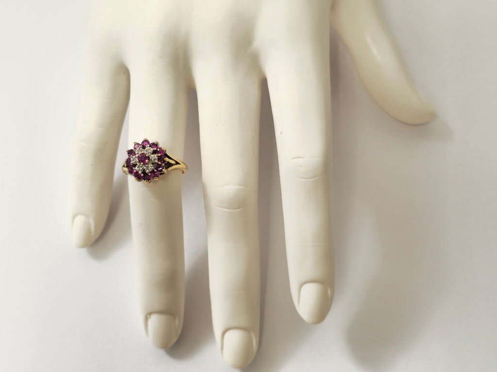 Vintage Natural 1.20 Carat Ruby & Diamond Cocktail Ring in 14k yellow gold - Pristine Diamonds