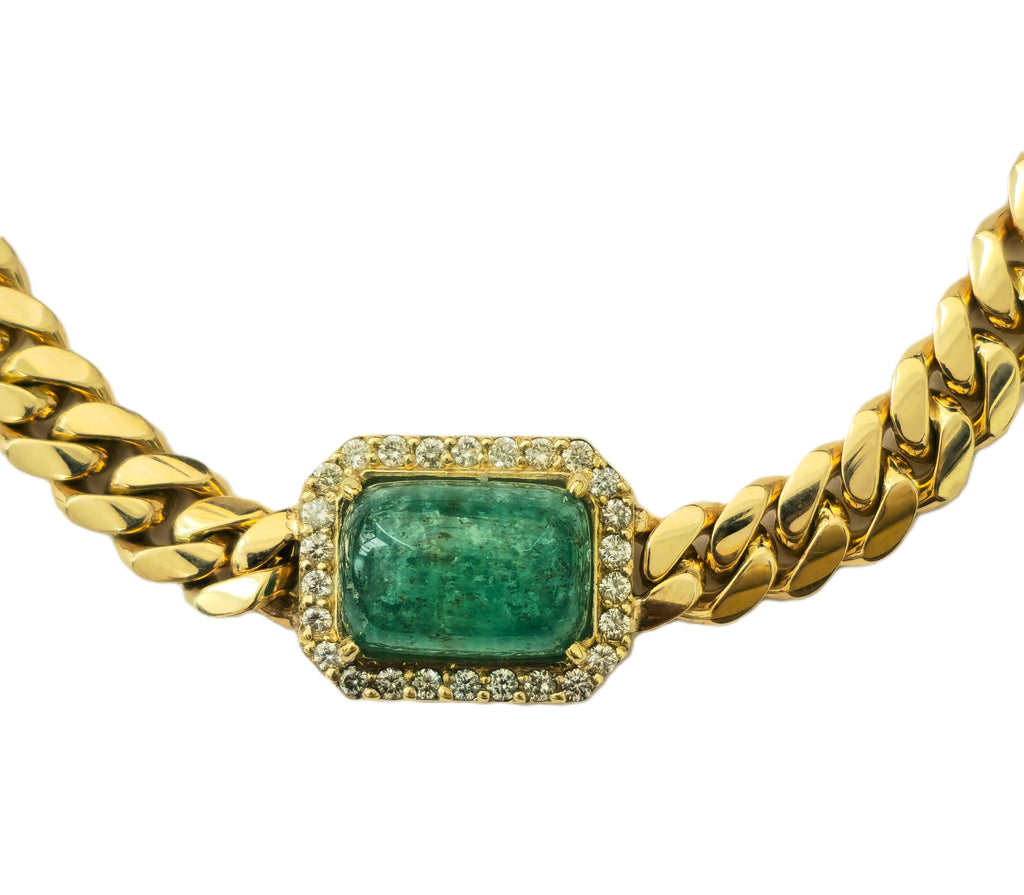 Rare 12.40 carat Colombian Emerald & Diamond Cuban Link Necklace - Pristine Diamonds
