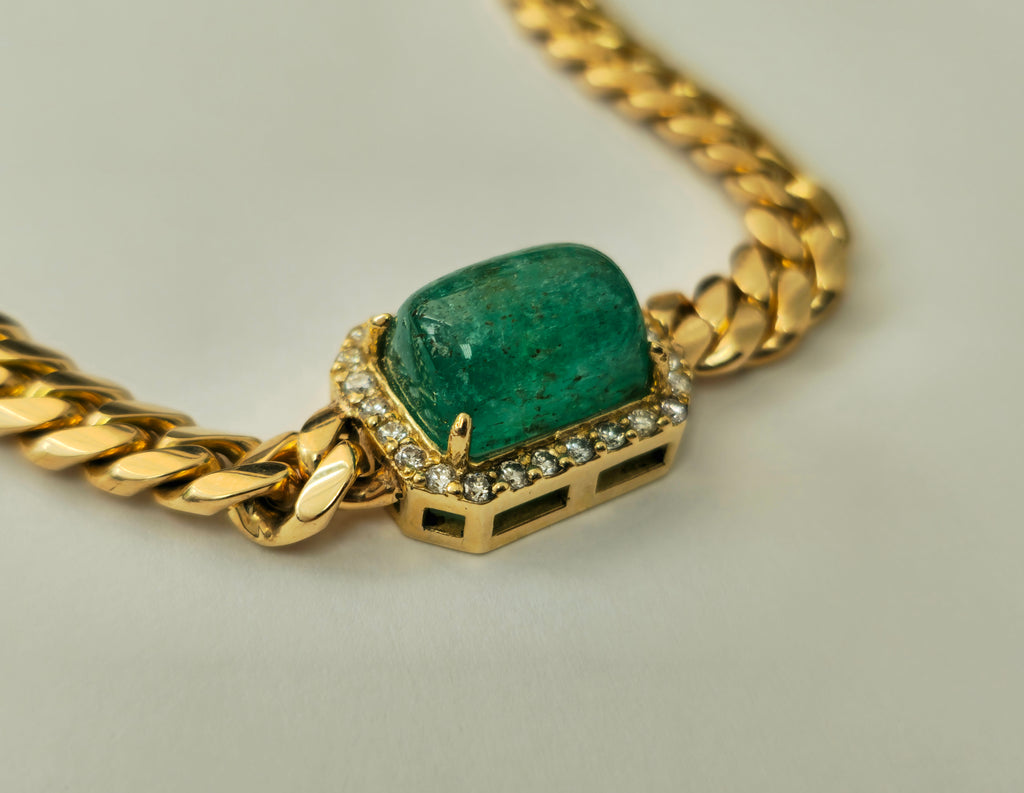 Rare 12.40 carat Colombian Emerald & Diamond Cuban Link Necklace - Pristine Diamonds