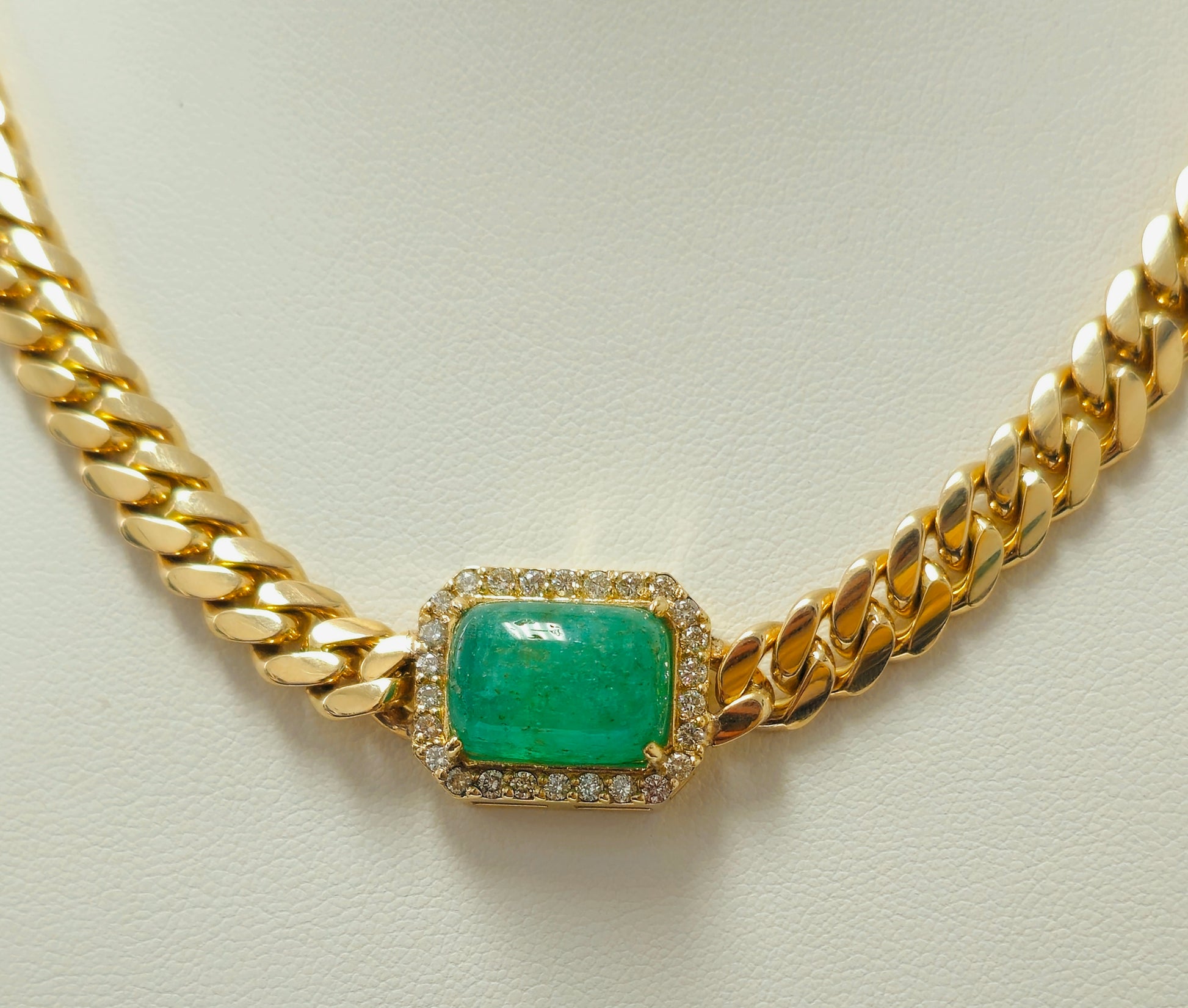 Rare 12.40 carat Colombian Emerald & Diamond Cuban Link Necklace - Pristine Diamonds