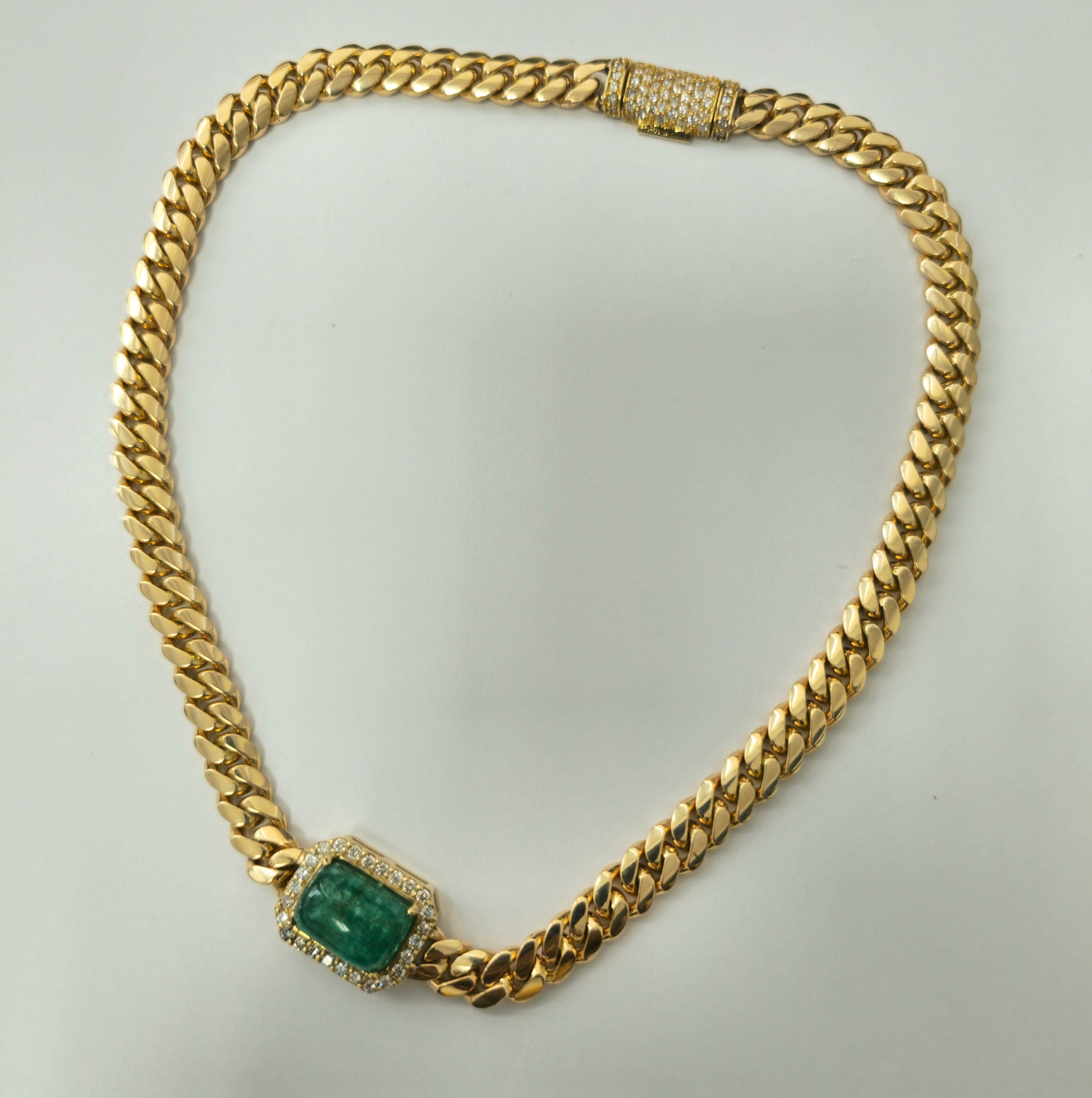 Rare 12.40 carat Colombian Emerald & Diamond Cuban Link Necklace - Pristine Diamonds