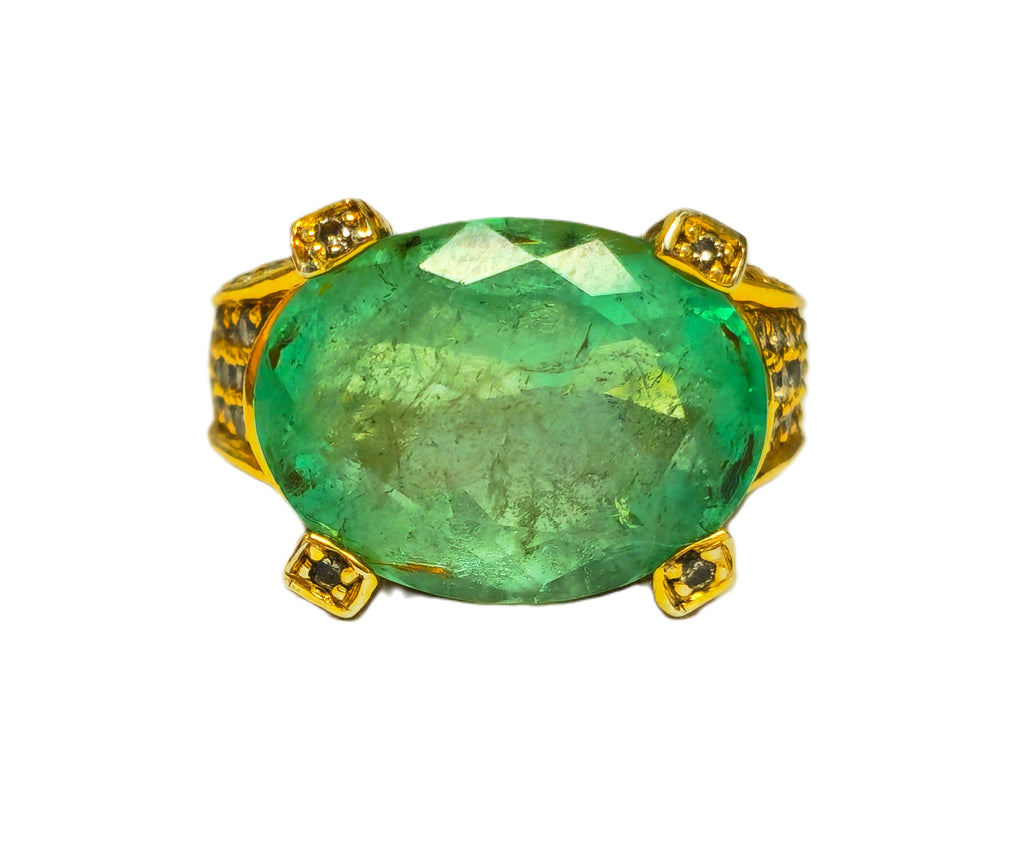 Vintage 11.50ct Colombian Emerald & Diamond Ring in 14K - Pristine Diamonds