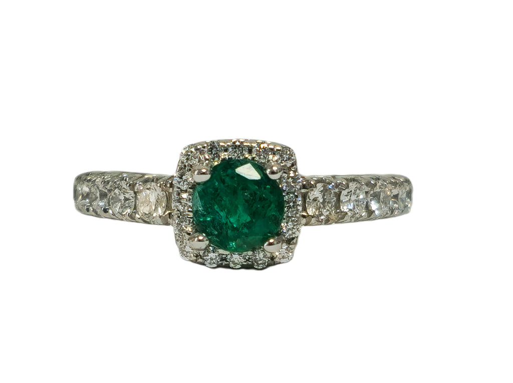 Classic Natural Diamond & Emerald Wedding Engagement Band. - Pristine Diamonds