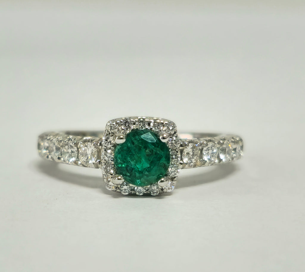 Classic Natural Diamond & Emerald Wedding Engagement Band. - Pristine Diamonds