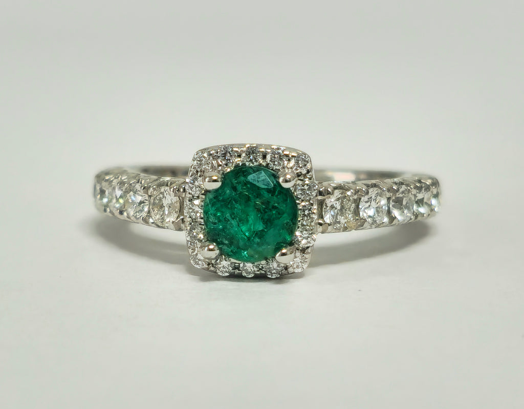 Classic Natural Diamond & Emerald Wedding Engagement Band. - Pristine Diamonds