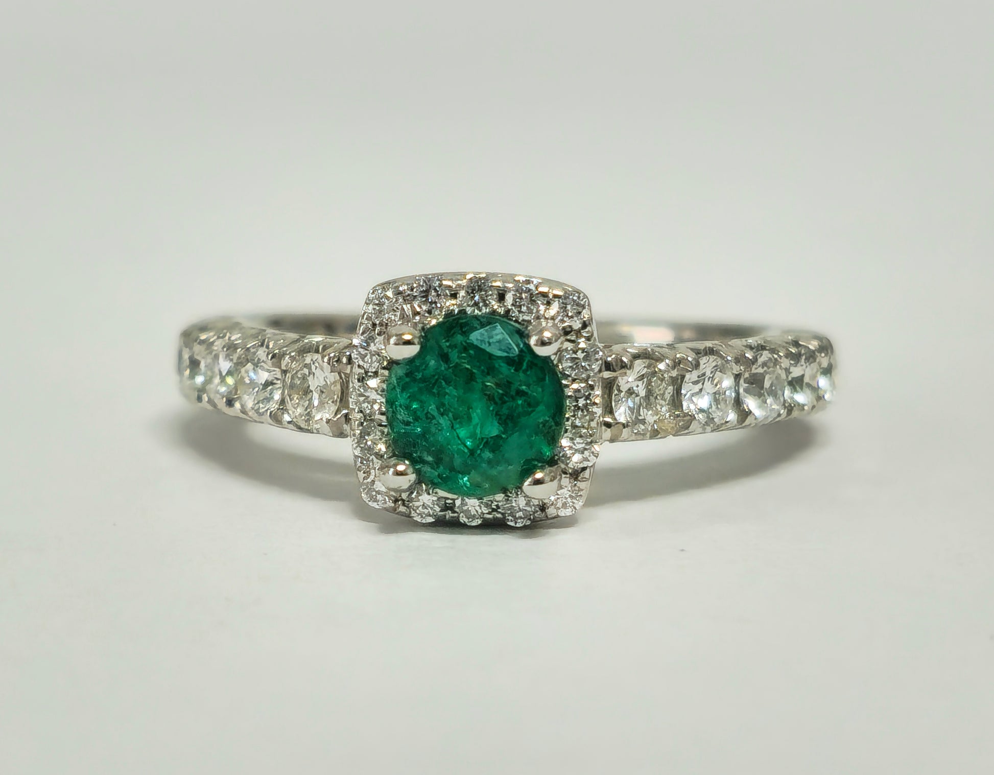 Classic Natural Diamond & Emerald Wedding Engagement Band. - Pristine Diamonds