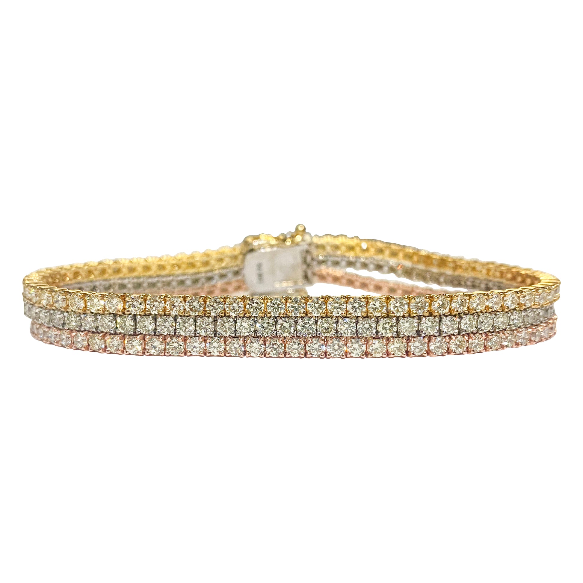 10.50ct 3 Row Tennis Bracelet Trio Color 10k Gold - Pristine Diamonds