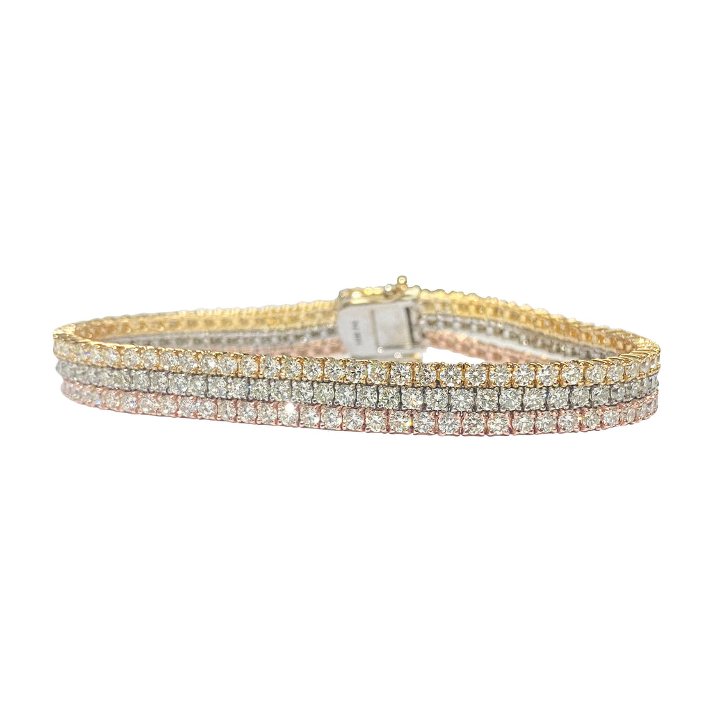 10.50ct 3 Row Tennis Bracelet Trio Color 10k Gold - Pristine Diamonds