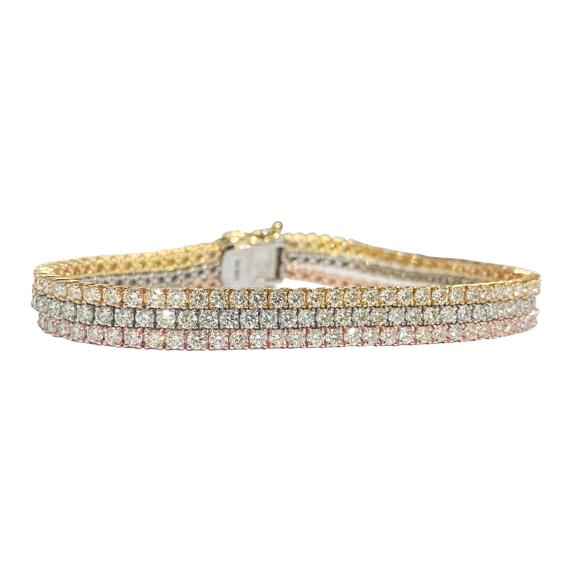 10.50ct 3 Row Tennis Bracelet Trio Color 10k Gold - Pristine Diamonds