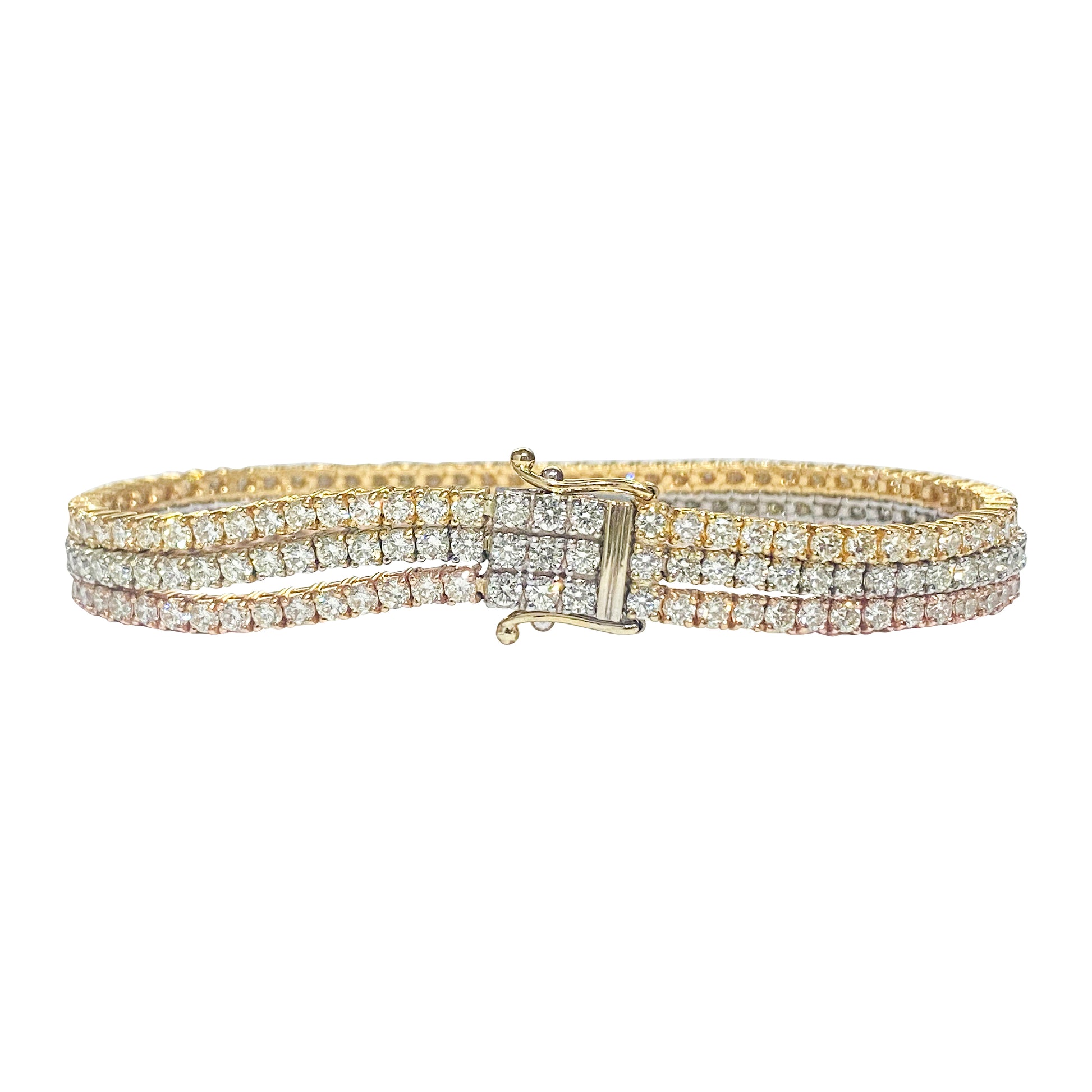 10.50ct 3 Row Tennis Bracelet Trio Color 10k Gold - Pristine Diamonds