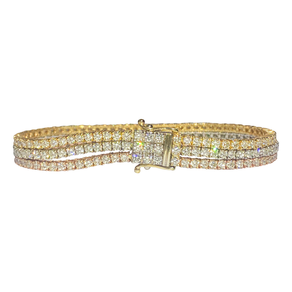 10.50ct 3 Row Tennis Bracelet Trio Color 10k Gold - Pristine Diamonds