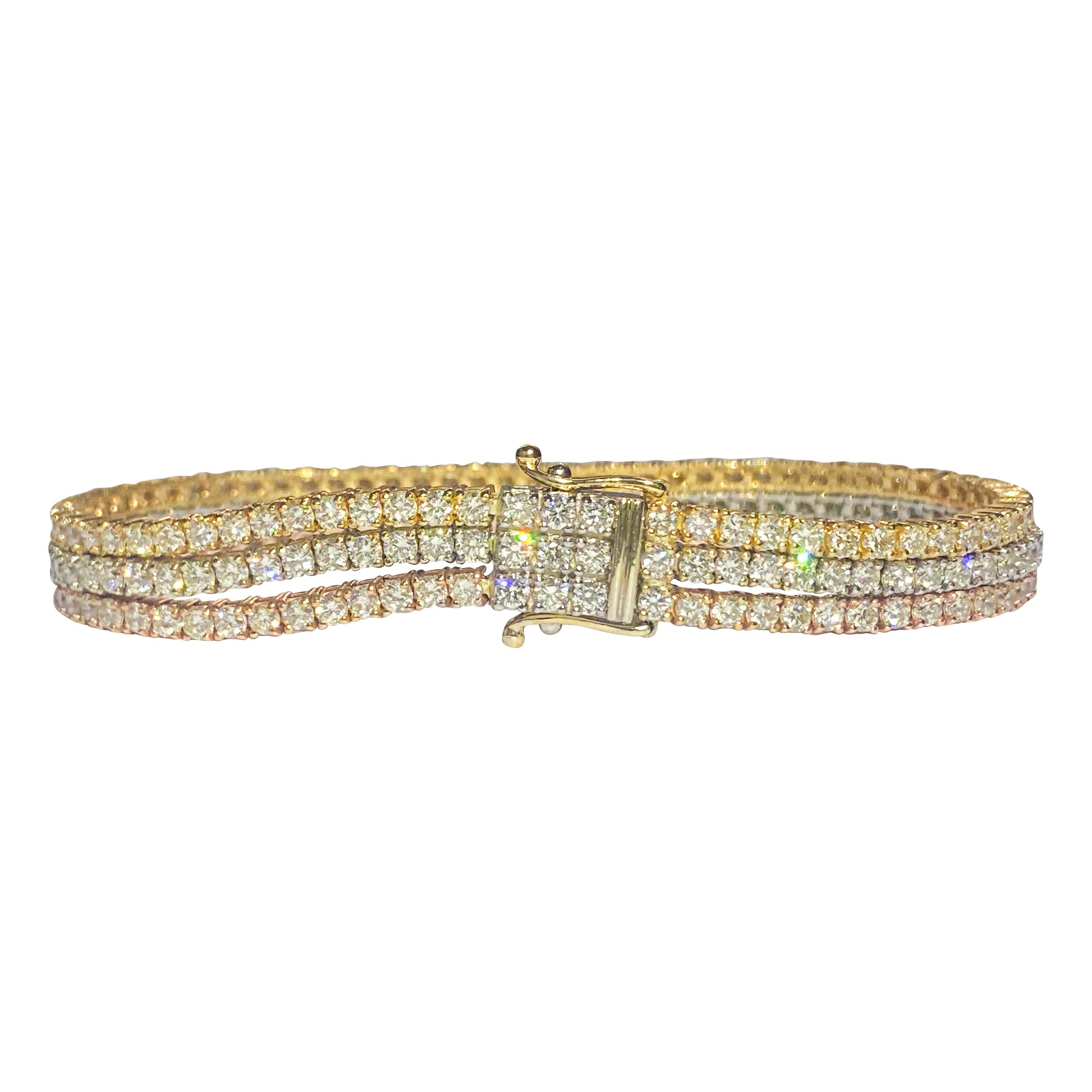 10.50ct 3 Row Tennis Bracelet Trio Color 10k Gold - Pristine Diamonds