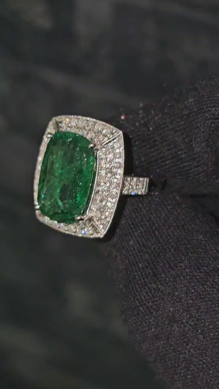 GIA Certified Vibrant 7.25 Carat Emerald & Diamond Ring