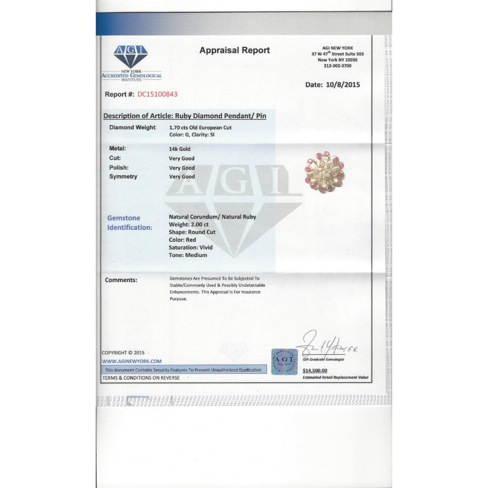 Antique European; 3.70 Ct Diamond and Ruby Pin/Pendant (GIA) - Prince The Jeweler antique-european-3-70-ct-diamond-and-ruby-pin-gia, Necklaces & Pendants