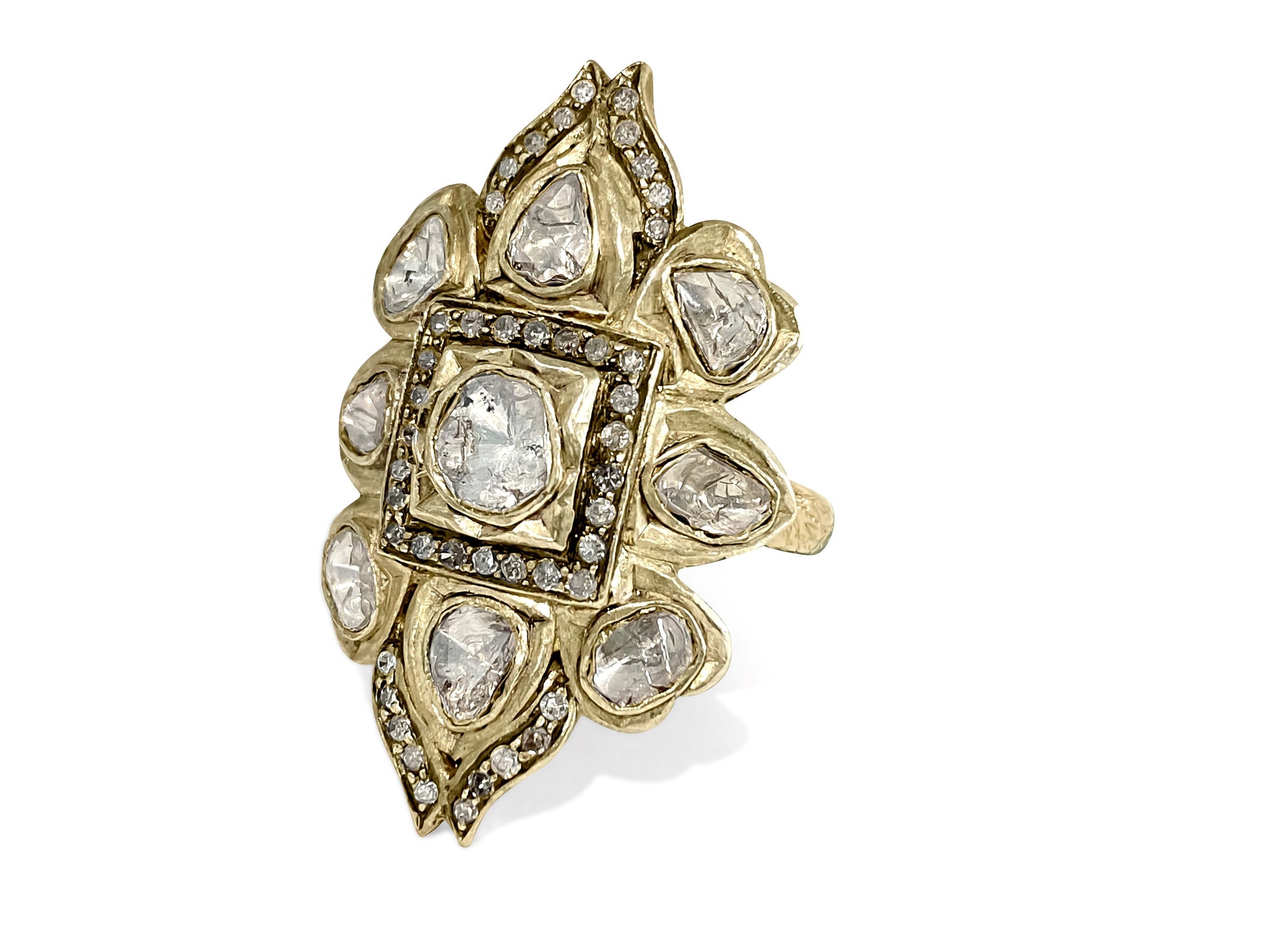 Natural Rose Cut Diamond Pave Ring. 14K Yellow Gold - Prince The Jeweler natural-rose-cut-diamond-pave-ring-14k-yellow-gold, Rings
