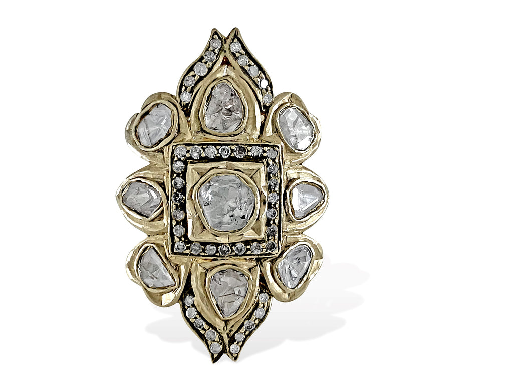 Natural Rose Cut Diamond Pave Ring. 14K Yellow Gold - Prince The Jeweler natural-rose-cut-diamond-pave-ring-14k-yellow-gold, Rings
