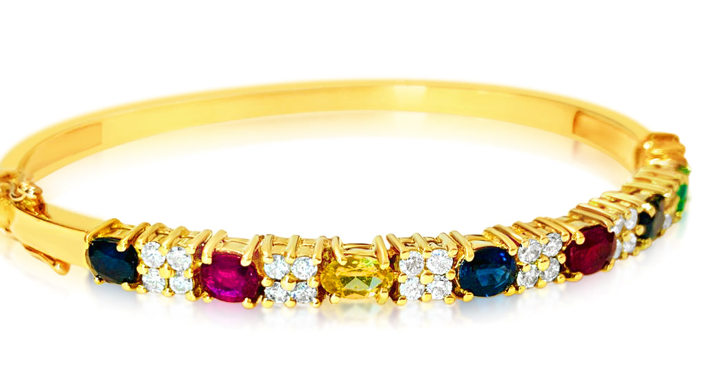 Precious Multi Gemstone & Diamond Bracelet in 18k gold - Prince The Jeweler precious-multi-gemstone-diamond-bracelet-in-18k-gold, Bracelets