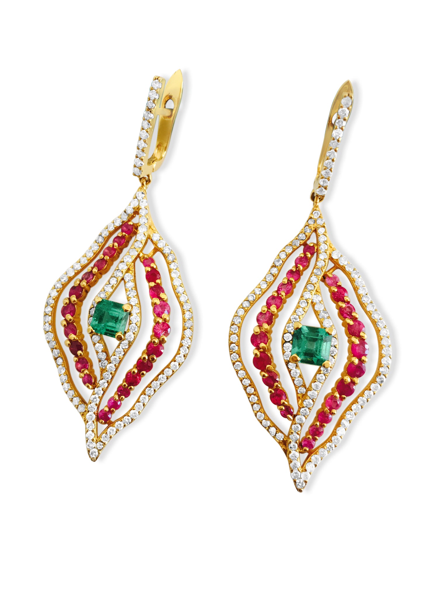 14k Gold 6 carat Diamond Emerald and Ruby Earrings - Prince The Jeweler 14k-gold-6-carat-diamond-emerald-and-ruby-earrings, Earrings, wk_end_auction