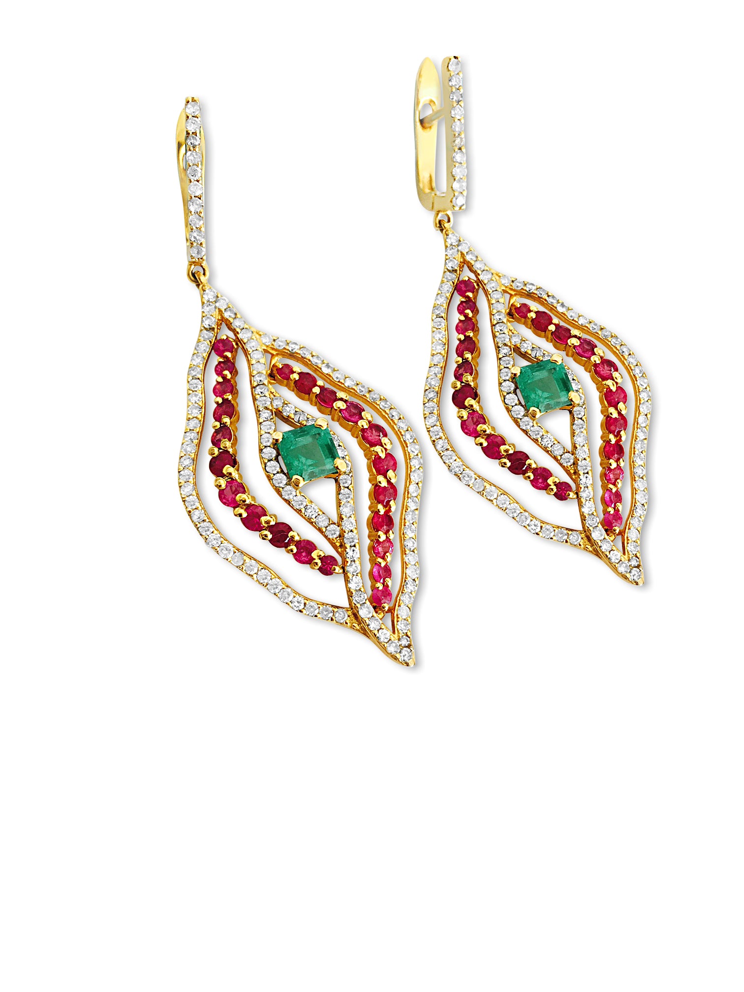 14k Gold 6 carat Diamond Emerald and Ruby Earrings - Prince The Jeweler 14k-gold-6-carat-diamond-emerald-and-ruby-earrings, Earrings, wk_end_auction