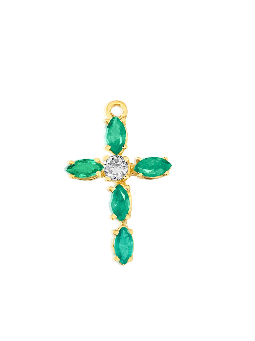 Vintage Religious Diamond & Emerald Cross in 14K - Prince The Jeweler vintage-religious-diamond-emerald-cross-in-14k, Necklaces & Pendants
