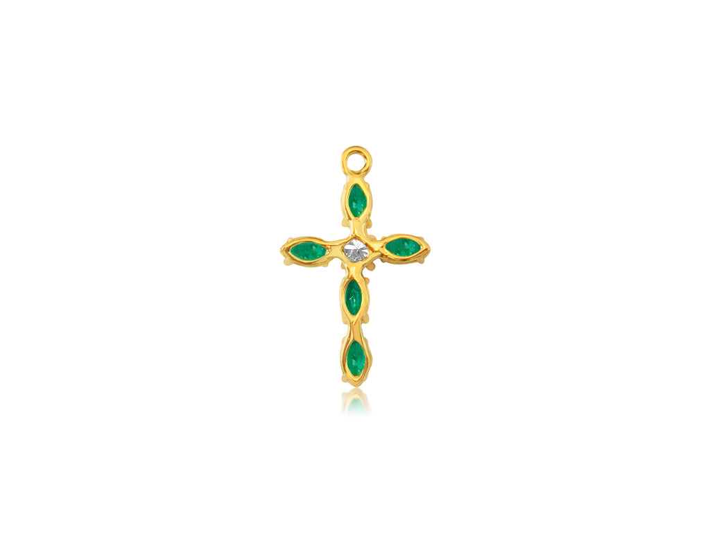 Vintage Religious Diamond & Emerald Cross in 14K - Prince The Jeweler vintage-religious-diamond-emerald-cross-in-14k, Necklaces & Pendants