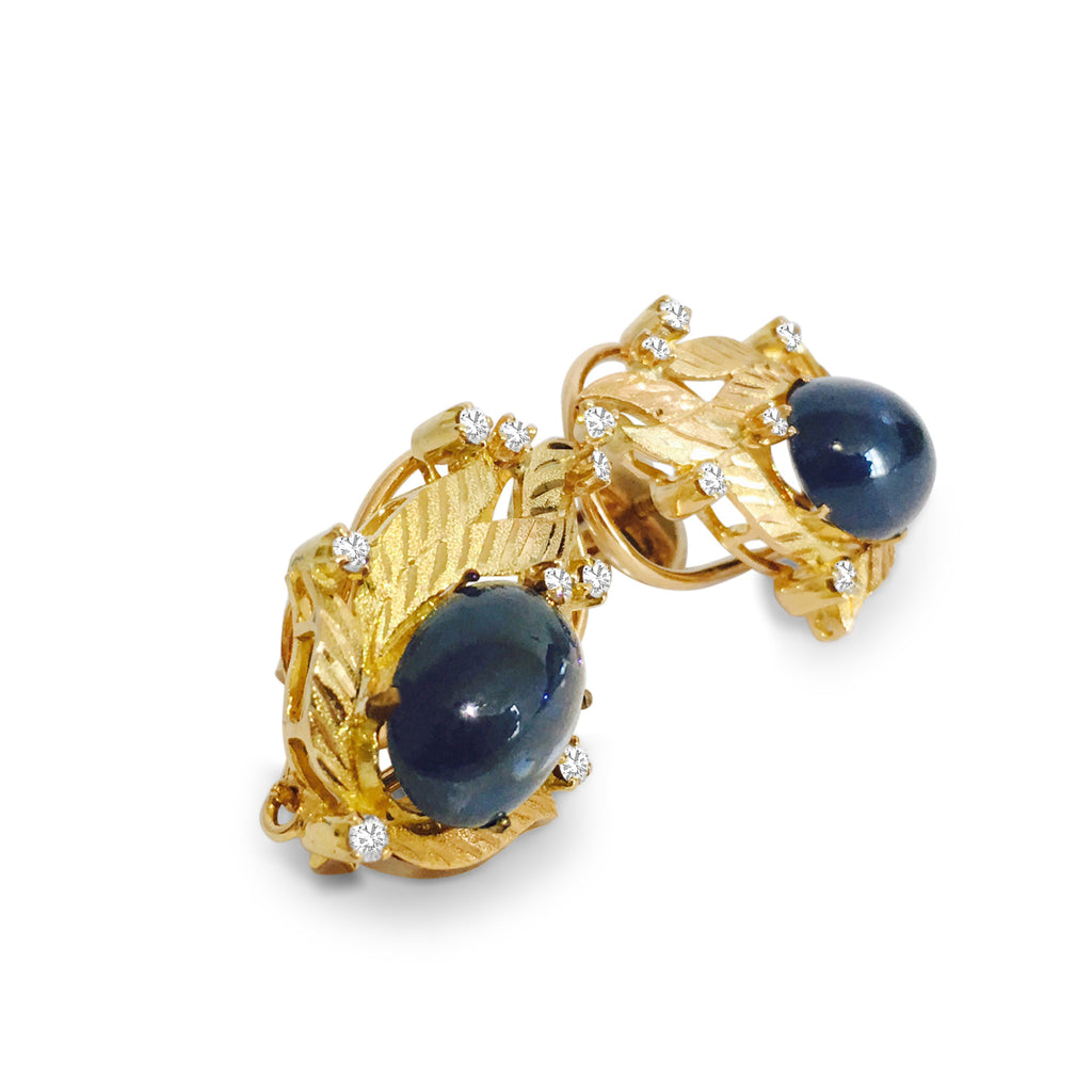 (GIA) 18K, Natural Blue Sapphire & Diamond Earrings - Prince The Jeweler gia-18k-natural-blue-sapphire-diamond-earrings, Earrings