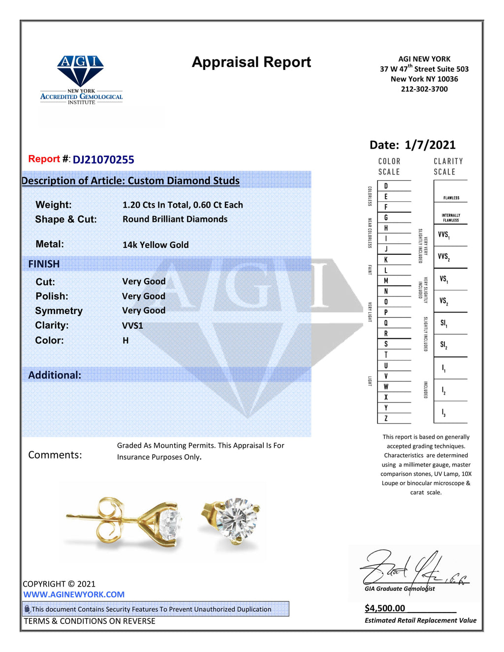GIA certified 1.20 Carat VVS Diamond Stud Earrings in 14 Karat Gold - Prince The Jeweler gia-certified-1-20-carat-vvs-diamond-stud-earrings-in-14-karat-gold, Earrings