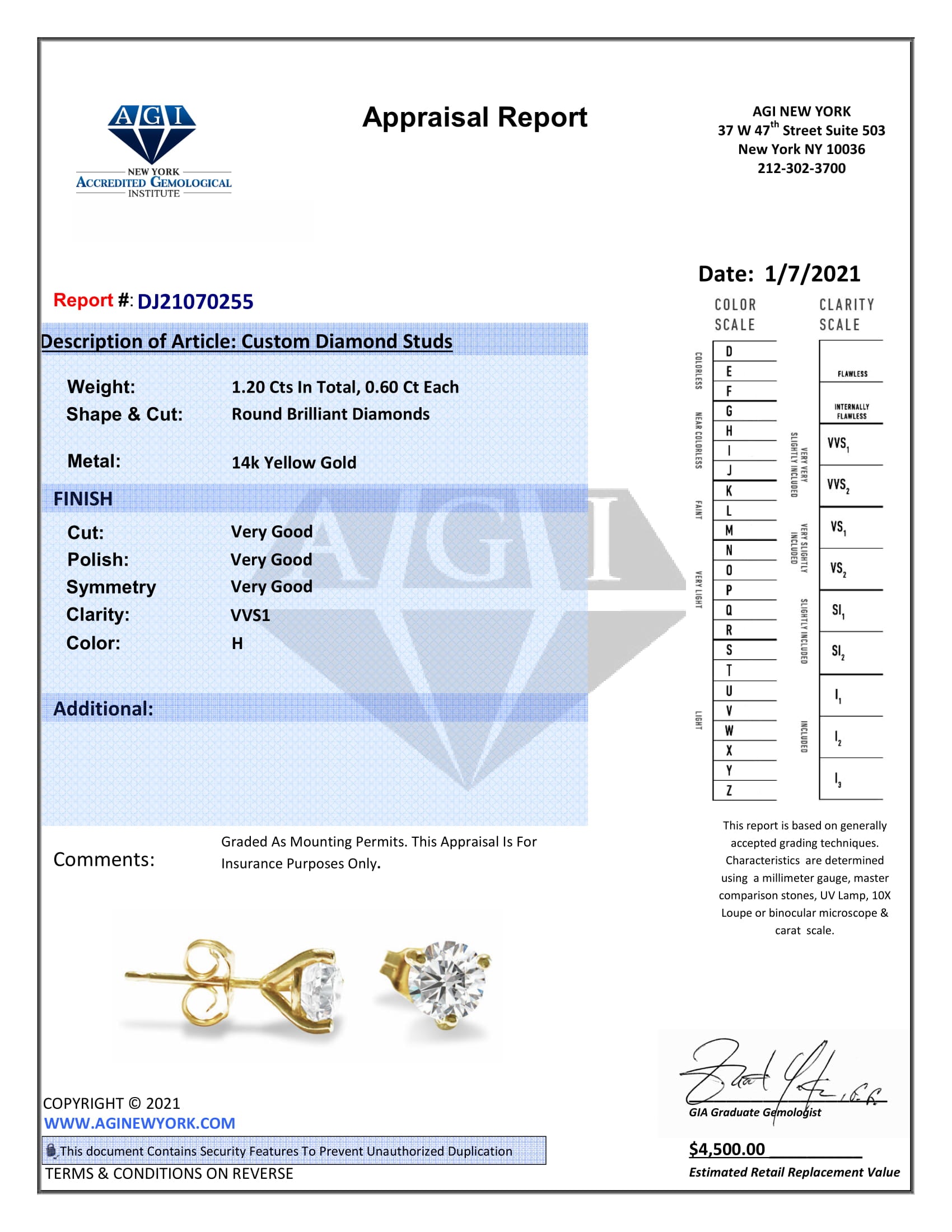 GIA certified 1.20 Carat VVS Diamond Stud Earrings in 14 Karat Gold - Prince The Jeweler gia-certified-1-20-carat-vvs-diamond-stud-earrings-in-14-karat-gold, Earrings