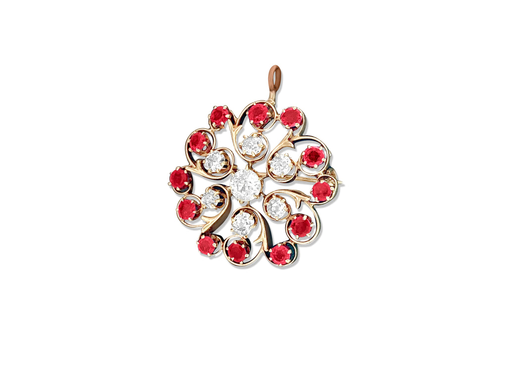 Antique European; 3.70 Ct Diamond and Ruby Pin/Pendant (GIA) - Prince The Jeweler antique-european-3-70-ct-diamond-and-ruby-pin-gia, Necklaces & Pendants