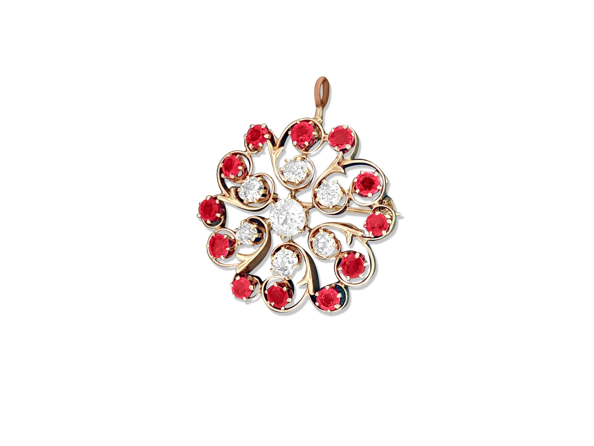Antique European; 3.70 Ct Diamond and Ruby Pin/Pendant (GIA) - Prince The Jeweler antique-european-3-70-ct-diamond-and-ruby-pin-gia, Necklaces & Pendants