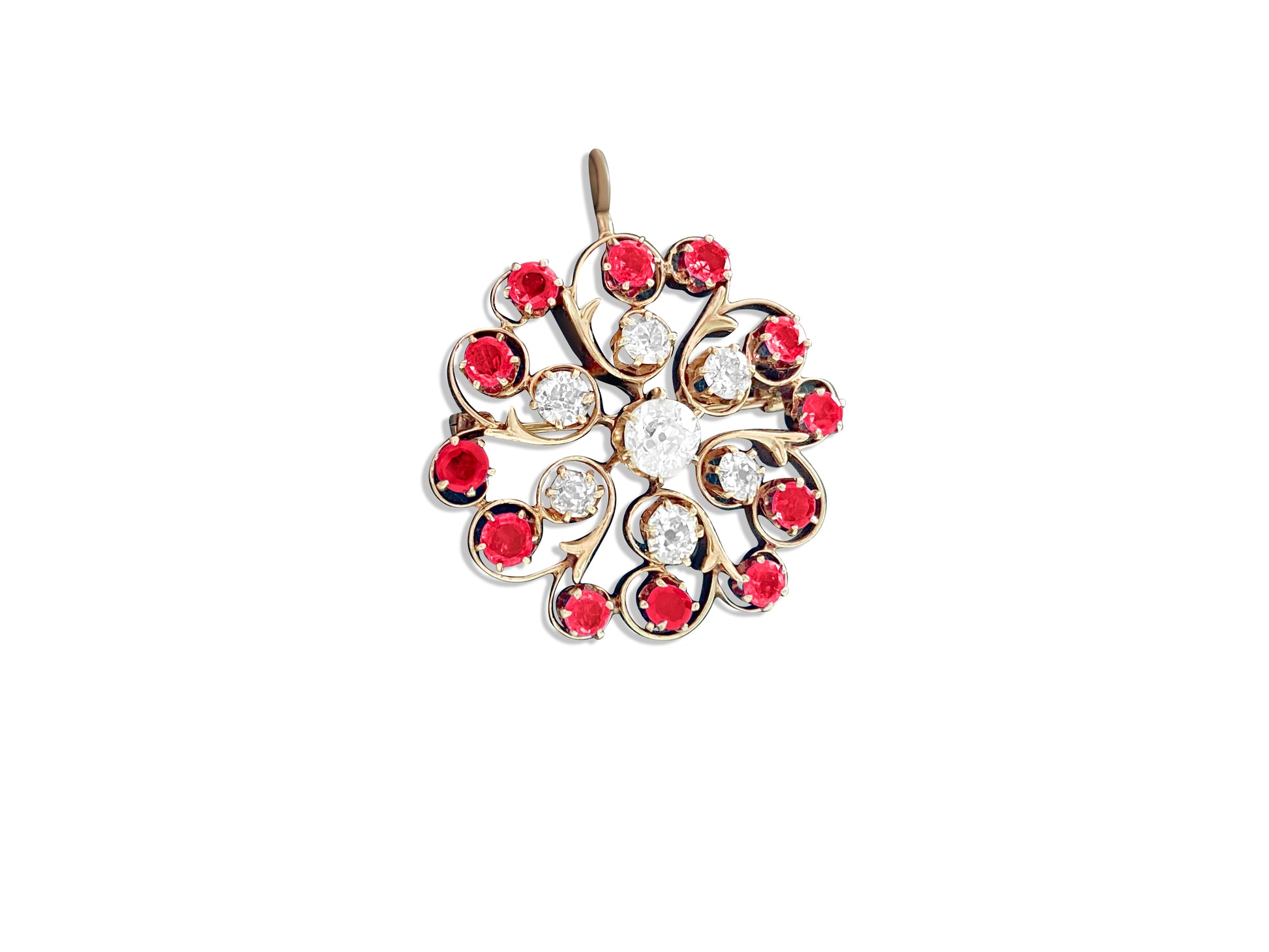 Antique European; 3.70 Ct Diamond and Ruby Pin/Pendant (GIA) - Prince The Jeweler antique-european-3-70-ct-diamond-and-ruby-pin-gia, Necklaces & Pendants