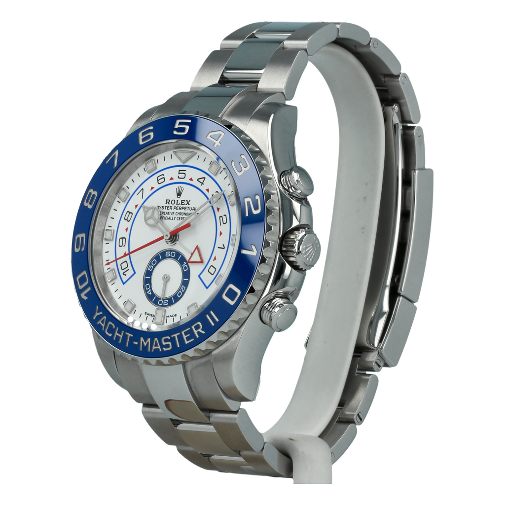 Stainless steel Rolex Yacht-Master II luxury men's watch with blue dial and chronograph features